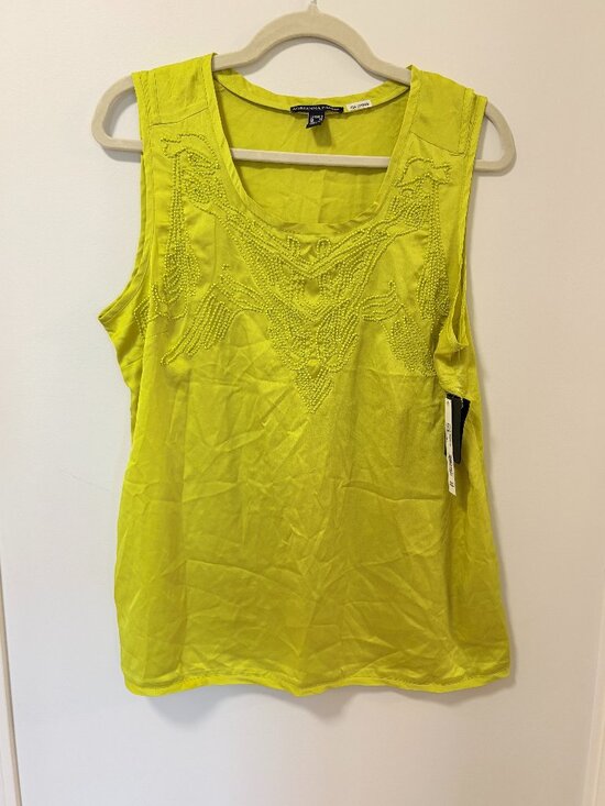 Adrianna Papell Tops - Adrianna Papell Chartreuse Tank Top Sleeveless Beaded Size 10 NWT Flawed*